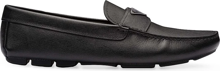 Men's Saffiano Leather Driver Loafers - Black - Size 6