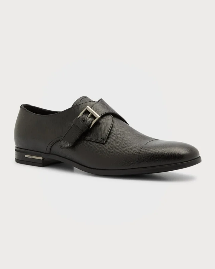 Men's Saffiano Leather Monk Strap Loafers - Image 4