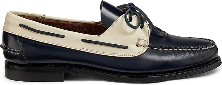 Men's Saler Leather Boat Shoes - Dark Navy Custard - Size 6