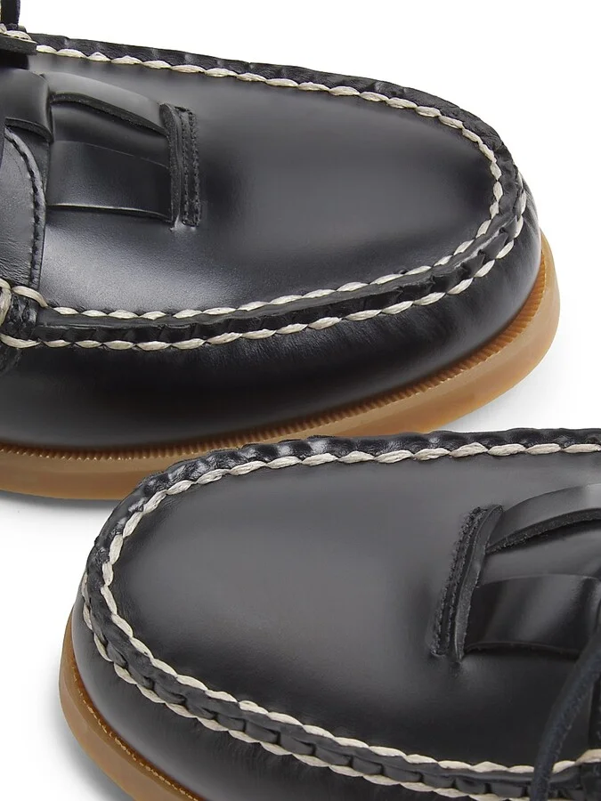 Men's Saler Nautic Leather Loafers - Black - Size 6 - Image 6
