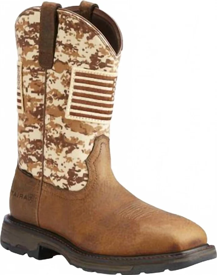 Men's Sand Camo Steel-Toe Patriot Western & Work Boots In Brown/tan