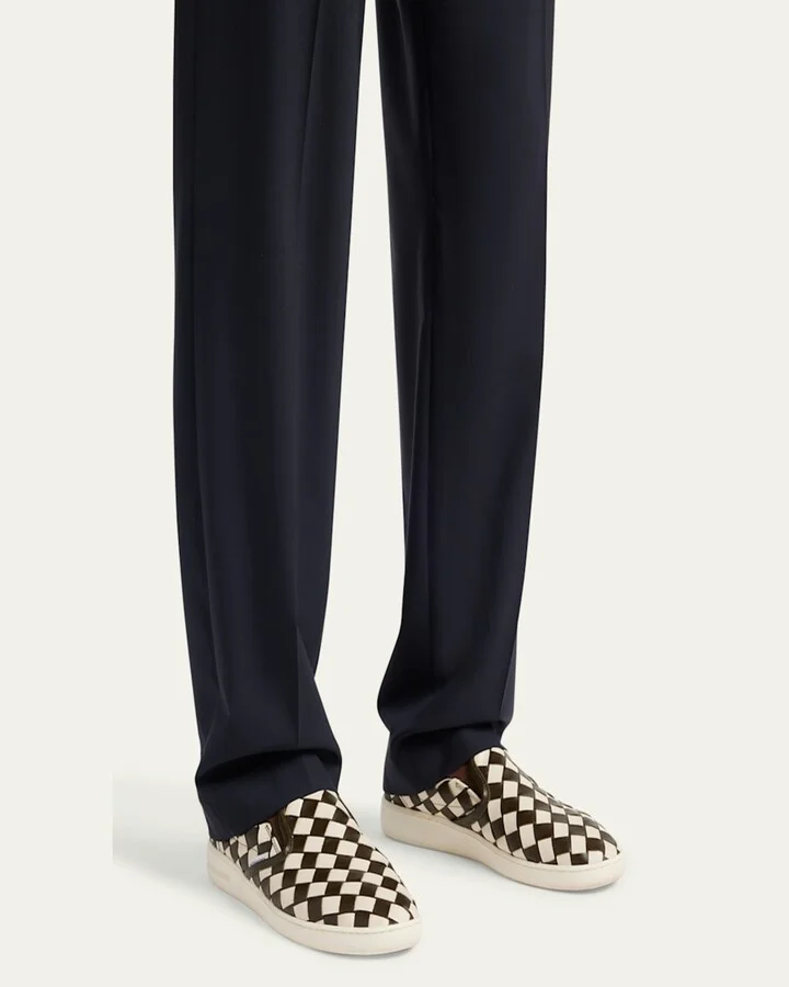 Men's Sawyer Intrecciato Check Calfskin Slip-On Sneakers - Image 4