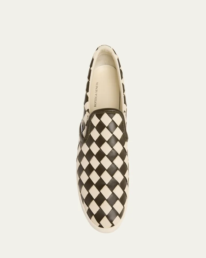 Men's Sawyer Intrecciato Check Calfskin Slip-On Sneakers - Image 7