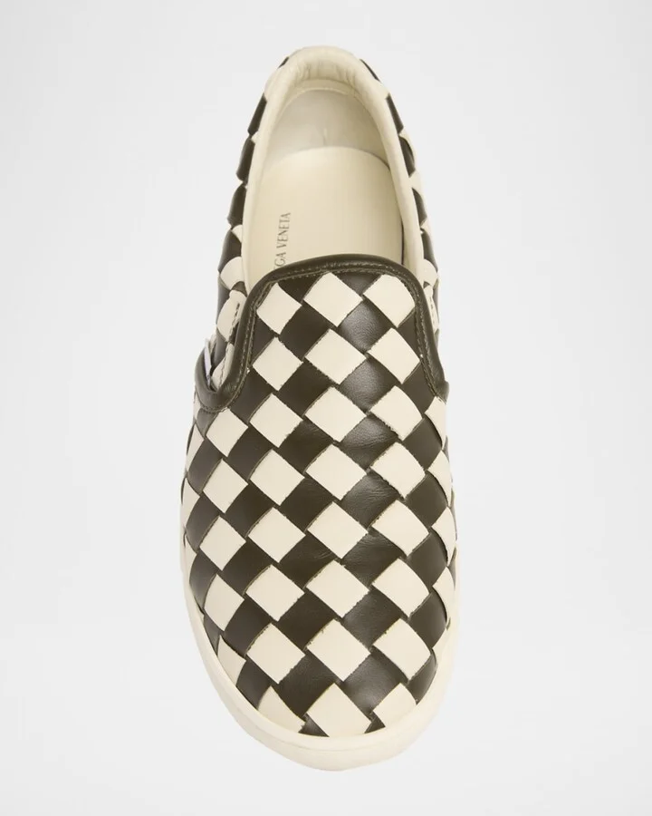 Men's Sawyer Intrecciato Check Calfskin Slip-On Sneakers - Image 2