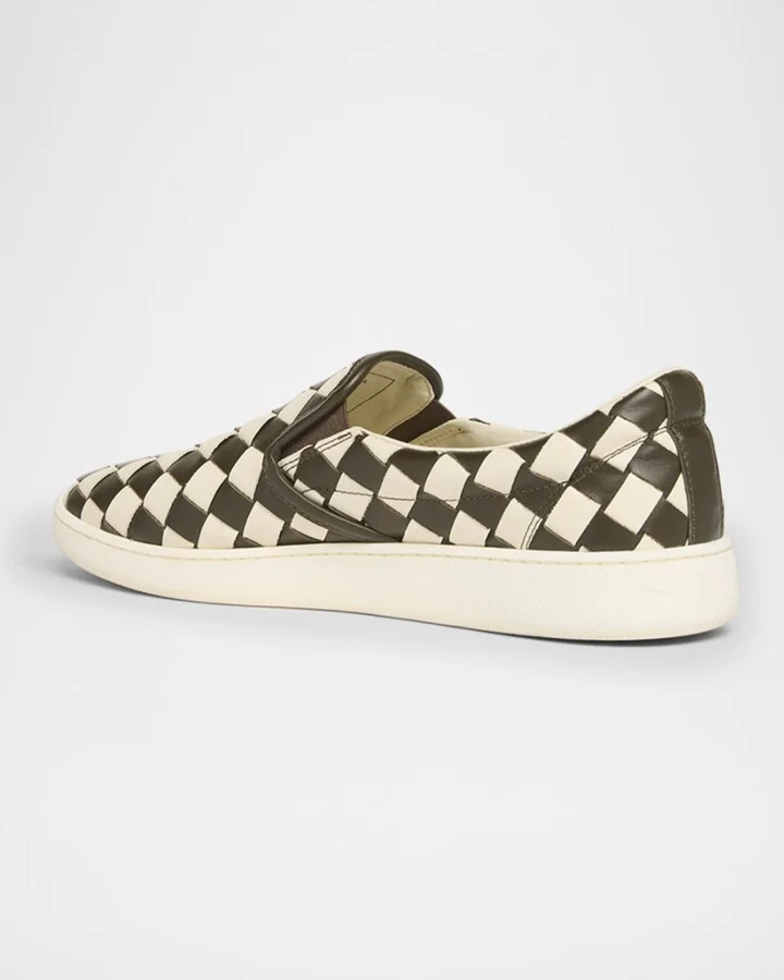 Men's Sawyer Intrecciato Check Calfskin Slip-On Sneakers - Image 4