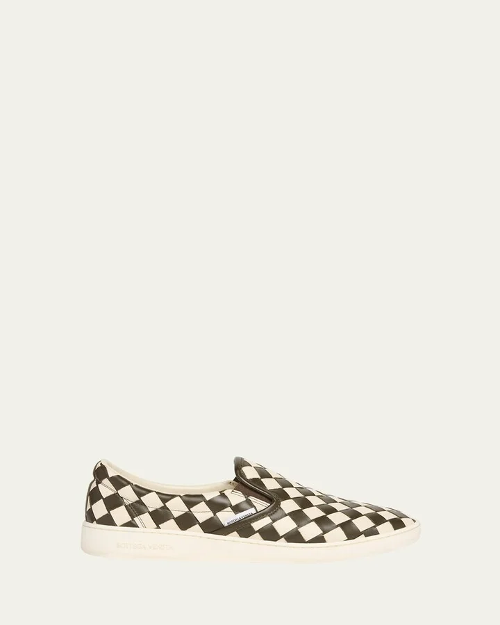 Men's Sawyer Intrecciato Check Calfskin Slip-On Sneakers