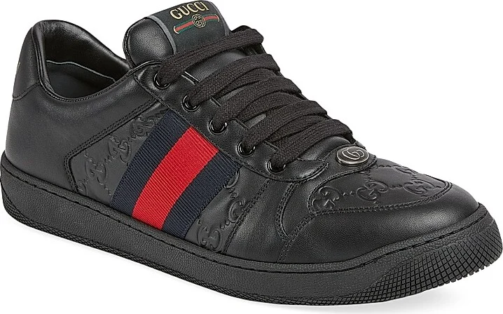 Men's Screener Embossed-Leather Sneakers - Black - Size 8 - Image 2