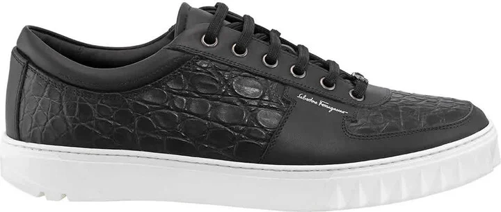 Men's Scuby Black Croco Leather Low-top Sneakers