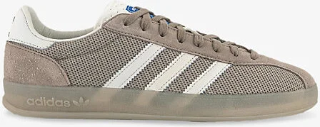 Mens Shock Yellow Charcoal Gazelle Indoor Pro Low-Top Suede and Mesh Trainers 11.5