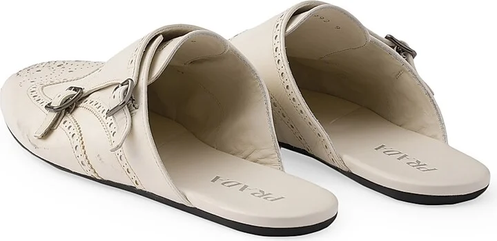 Men's Shuffle Antiqued Leather Double Monk Strap Mules - Beige Khaki - Size 7 - Image 3