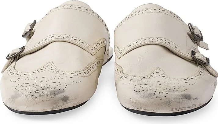 Men's Shuffle Antiqued Leather Double Monk Strap Mules - Beige Khaki - Size 7 - Image 4