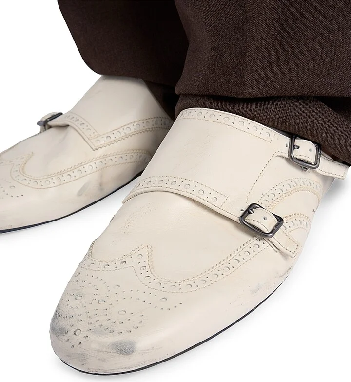Men's Shuffle Antiqued Leather Double Monk Strap Mules - Beige Khaki - Size 7 - Image 6