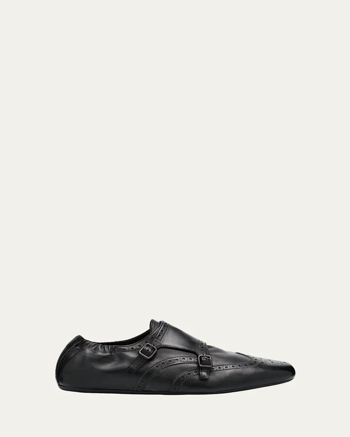 Men's Shuffle Brogue Leather Double-Monk Slip-On
