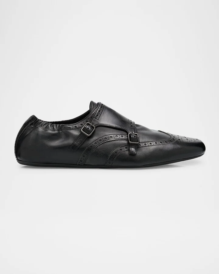 Men's Shuffle Brogue Leather Double-Monk Slip-On