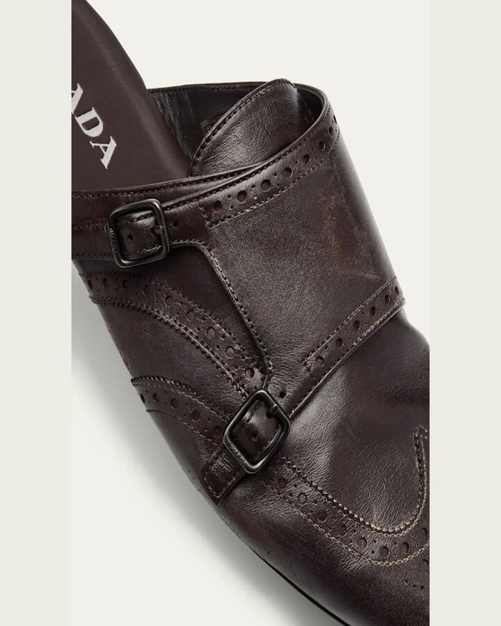 Men's Shuffle Leather Double-Monk Strap Mules - Image 2