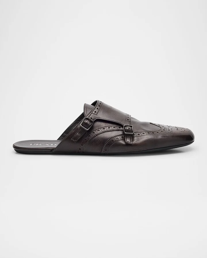 Men's Shuffle Leather Double-Monk Strap Mules