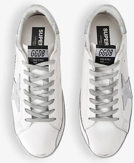 Mens Silver Com Super-Star Logo-Embellished Leather Low-Top Trainers Eur 40 / 6 Uk Men - Image 2