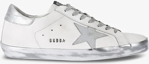 Mens Silver Com Super-Star Logo-Embellished Leather Low-Top Trainers Eur 40 / 6 Uk Men