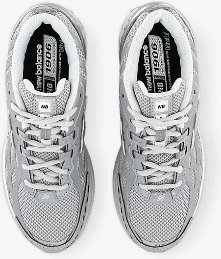 Mens Silver Grey Metallic 1906 Brand-Patch Leather and Mesh Low-Top Trainers 6.5 - Image 2