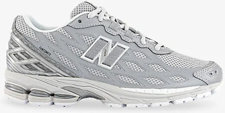 Mens Silver Grey Metallic 1906 Brand-Patch Leather and Mesh Low-Top Trainers 6.5