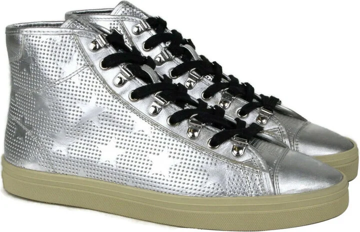 Men's Silver Metallic Leather Hi Top Sneaker (42 EU / 9 US) - Image 2