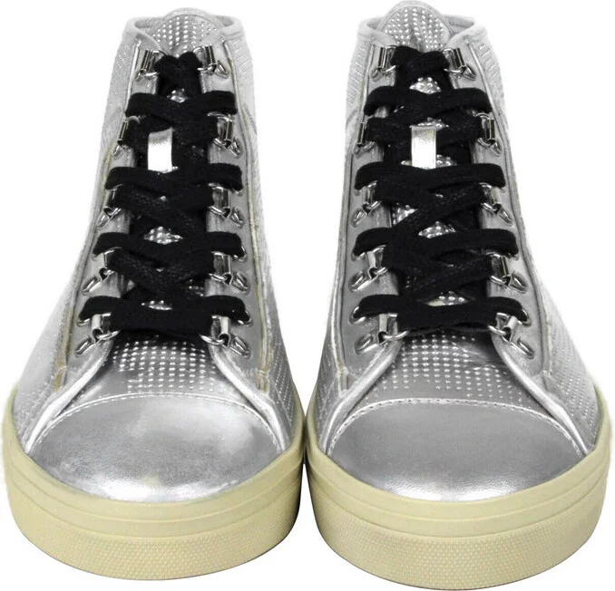 Men's Silver Metallic Leather Hi Top Sneaker (42 EU / 9 US) - Image 3