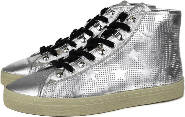 Men's Silver Metallic Leather Hi Top Sneaker (42 EU / 9 US) - Image 4