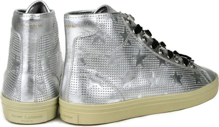 Men's Silver Metallic Leather Hi Top Sneaker (42 EU / 9 US) - Image 5