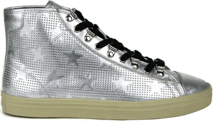 Men's Silver Metallic Leather Hi Top Sneaker (42 EU / 9 US) - Image 6
