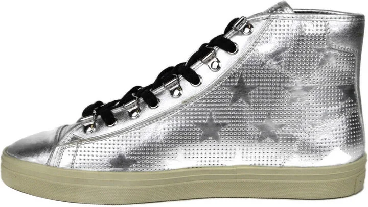 Men's Silver Metallic Leather Hi Top Sneaker (42 EU / 9 US) - Image 7