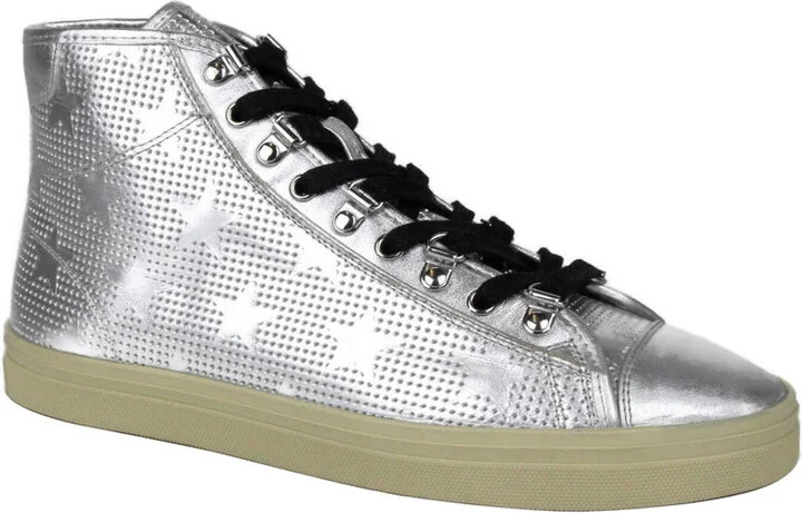 Men's Silver Metallic Leather Hi Top Sneaker (42 EU / 9 US)