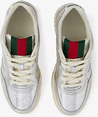Mens Silver Re-Web Mirror Leather Low-Top Trainers Eur 44 / 10 Uk Men - Image 2
