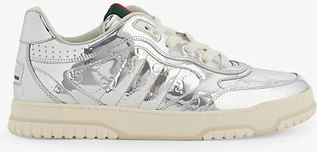 Mens Silver Re-Web Mirror Leather Low-Top Trainers Eur 44 / 10 Uk Men