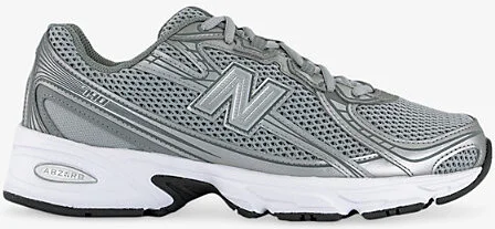 Mens Silver White 740 V2 Branded Mesh Low-Top Trainers 7.5