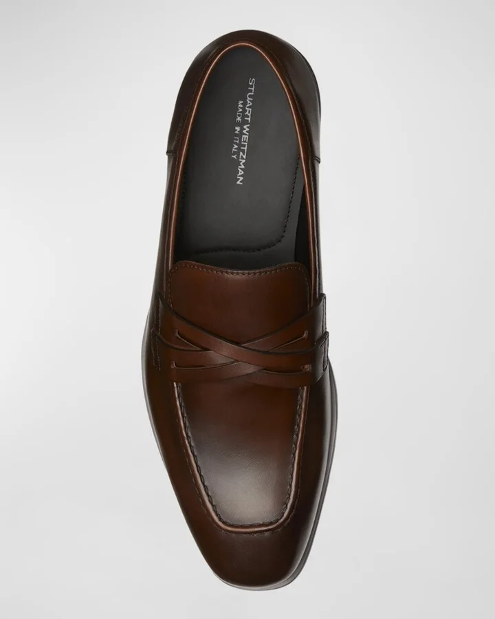 Men's Simon Crisscross Leather Penny Loafers - Image 7
