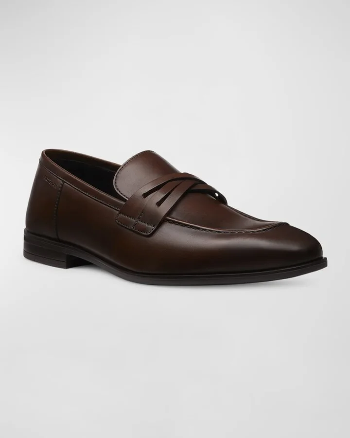 Men's Simon Crisscross Leather Penny Loafers - Image 11