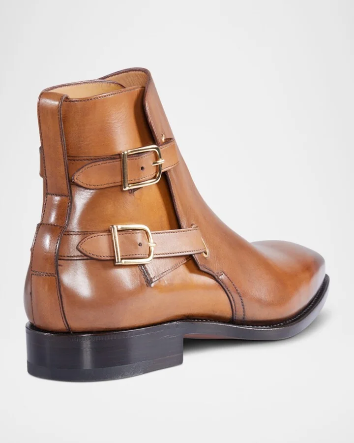 Men's Simon Double-Buckle Leather Ankle Boots - Image 3
