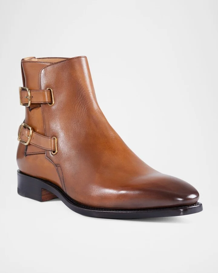 Men's Simon Double-Buckle Leather Ankle Boots - Image 7