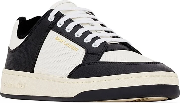 Men's SL/61 Low-Top Sneakers in Grained Leather - White Black - Size 6 - Image 4