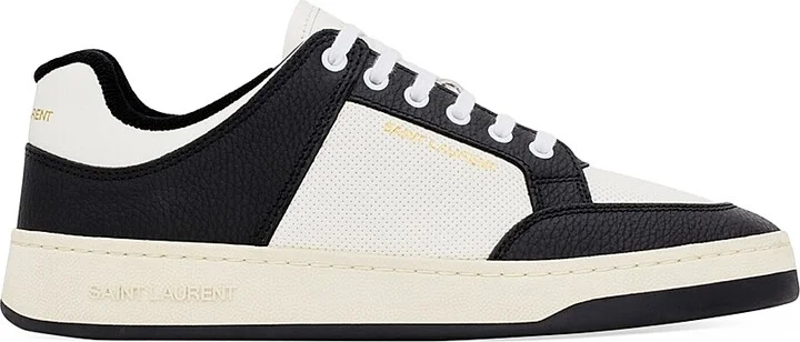 Men's SL/61 Low-Top Sneakers in Grained Leather - White Black - Size 6