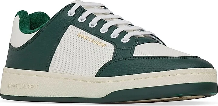 Men's SL/61 Low-Top Sneakers in Grained Leather - White Dark Green - Size 6 - Image 2