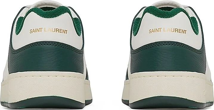 Men's SL/61 Low-Top Sneakers in Grained Leather - White Dark Green - Size 6 - Image 3