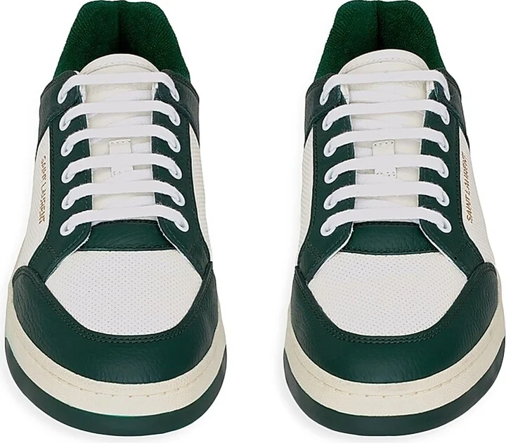 Men's SL/61 Low-Top Sneakers in Grained Leather - White Dark Green - Size 6 - Image 4