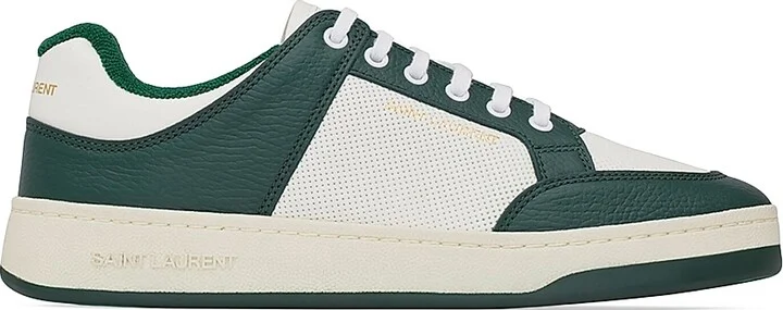 Men's SL/61 Low-Top Sneakers in Grained Leather - White Dark Green - Size 6