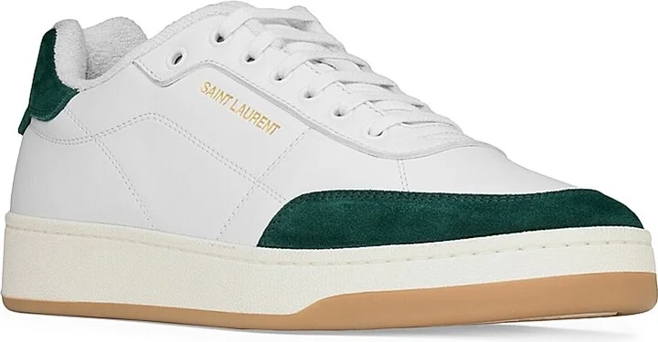 Men's SL61 Sneakers in Smooth Leather - Optic White Bottle Green - Size 7 - Image 2