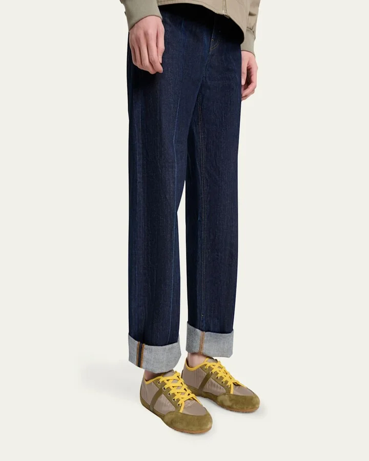 Men's Slim Nylon and Suede Low-Top Sneakers - Image 4