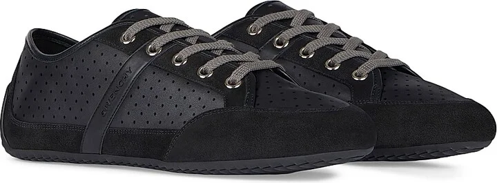 Men's Slim Sneakers in Perforated Leather and Suede - Black - Size 7 - Image 2