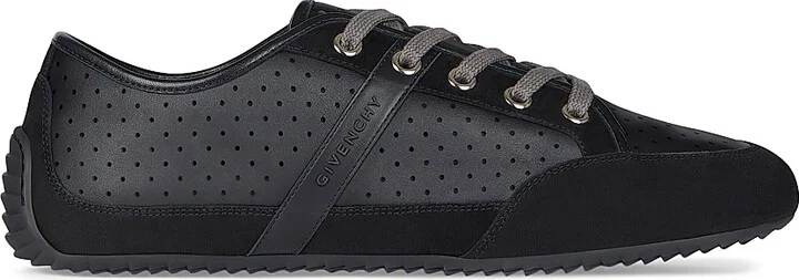 Men's Slim Sneakers in Perforated Leather and Suede - Black - Size 7