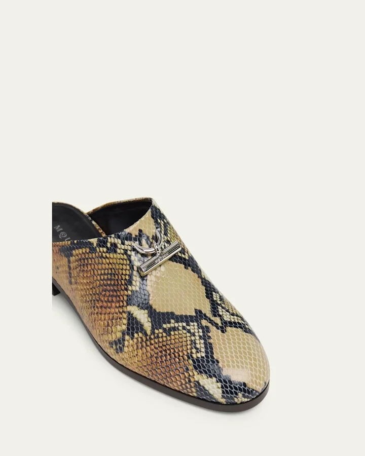 Men's Snake-Effect Leather Mules - Image 4