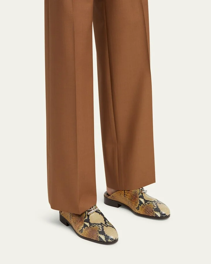 Men's Snake-Effect Leather Mules - Image 7